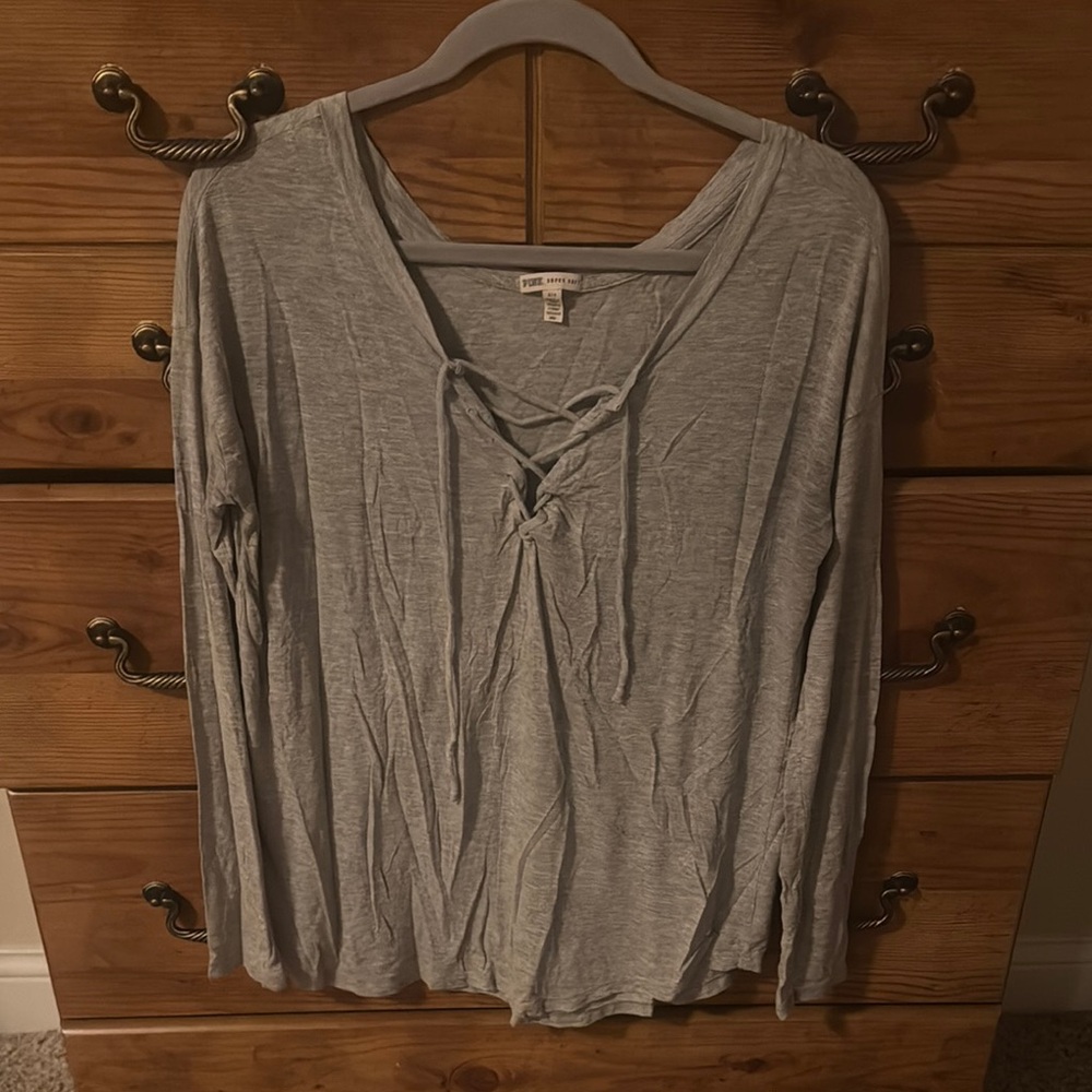 PINK Gray Long Sleeve Top